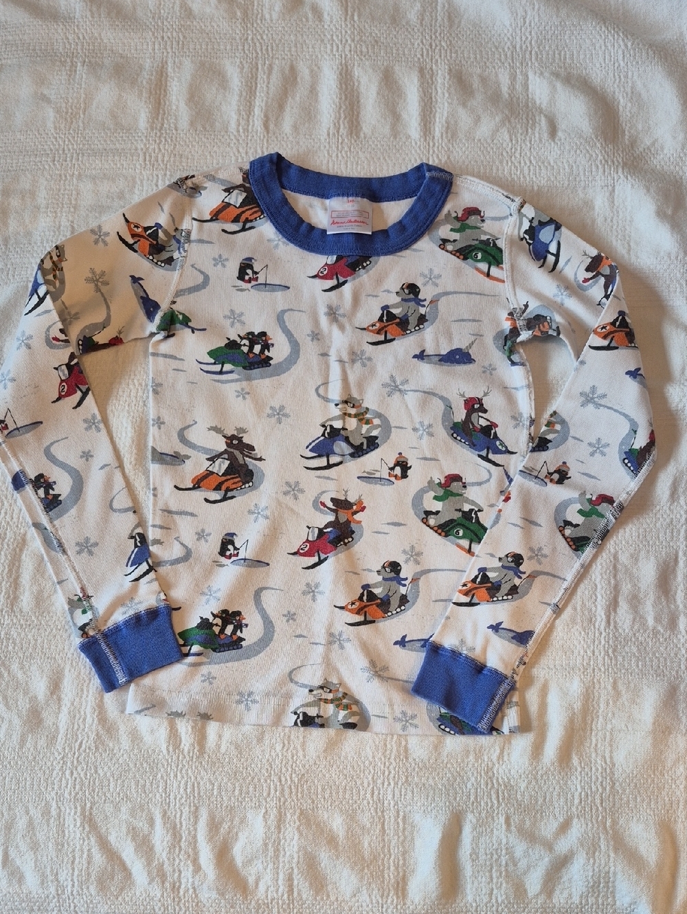 Hanna Andersson boys size 140 or 10 white with animal design pajama top GUC